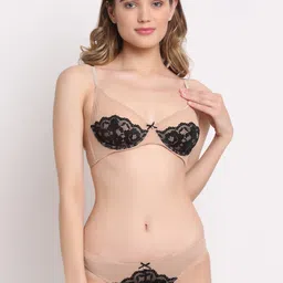 Laceandme Women Beige & Black Self-Design Lingerie Set-picture-20
