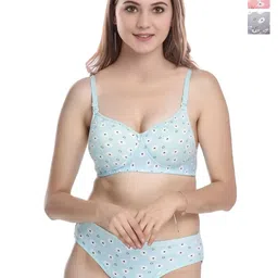 PIBU Pack Of 3 Floral Printed Lightly Padded Cotton Bra With Brief-picture-33