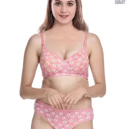 PIBU Pack Of 2 Floral Printed Lightly Padded Cotton Bra With Brief-image-42