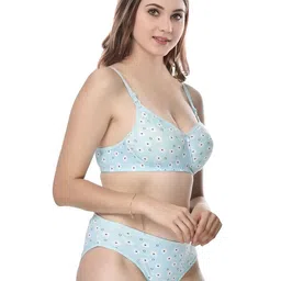 PIBU Pack Of 2 Floral Printed Lightly Padded Cotton Bra With Brief image 3