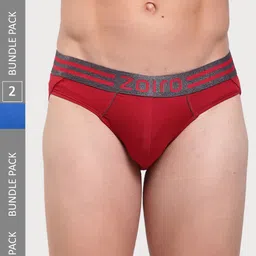 Zoiro Men Pack Of 2 Mid-Rise Basic Briefs SPORTSBRIEF-513ChineseRed+SkyDiver image 1