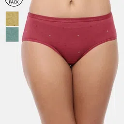 RedRose Women Pack Of 3 Maroon & Mustard Hipster Briefs-picture-41