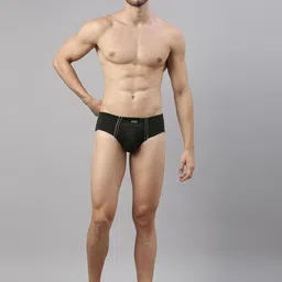 DIXCY SCOTT Men Olive-Green Solid Pure Cotton Basic Briefs image 5