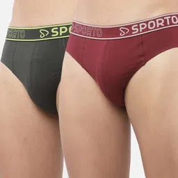 SPORTO Men Pack Of 2 Maroon & Olive Solid Cotton Briefs image 5