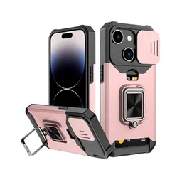 Luxury Kase LK177 Camera Slide Protection Ring Magnetic Kickstand iPhone 15 Back Case image 1