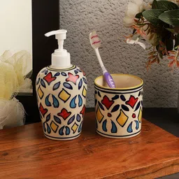 VarEesha Set of 2 Multicoloured Printed Ceramic Bath Accessories-picture-20