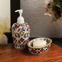 VarEesha Set of 2 Multicoloured Printed Ceramic Bath Accessories-picture-28