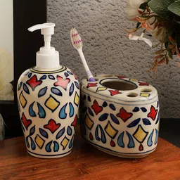VarEesha Set of 2 Multicoloured Printed Ceramic Bath Accessories-picture-26