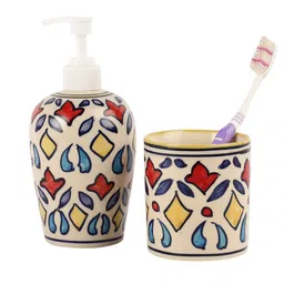 VarEesha Set of 2 Multicoloured Printed Ceramic Bath Accessories image 2