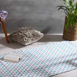 DEMOCRACY HOMES Lavender & White Geometric Pattern Reversible Pure Cotton Floor Runner image 3