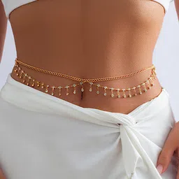 Peora Gold Plated Cubic Zirconia-Studded Waist Chain Saree Accessories-picture-34