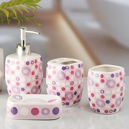 Kookee  Pink & Red 4-Pcs Geometric Ceramic Bath Accessories Set-picture-25