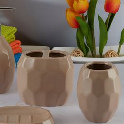 Kookee Brown 4 piece Abstract Ceramic Bath Accessories Set-picture-37