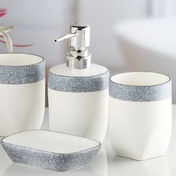 Kookee White 4 Pieces Abstract Ceramic Bath Accessories Set-picture-41