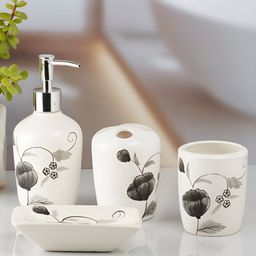 Kookee White 4 Pieces Abstract Ceramic Bath Accessories Set-picture-27