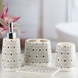 Kookee White and Black 4 pieces Abstract Ceramic Bath Accessories Set-picture-3