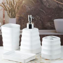 Kookee White 4 Pieces Abstract Ceramic Bath Accessories Set-picture-39