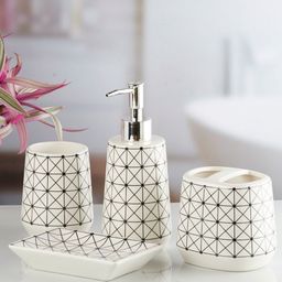 Kookee White 4 pieces Abstract Ceramic Bath Accessories Set-picture-1