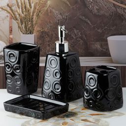 Kookee Black 4 Pieces Ceramic Textured Bath Accessories Set-picture-42