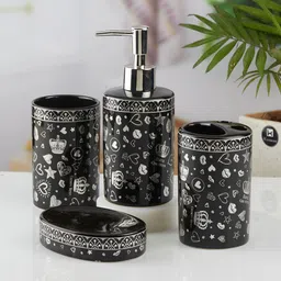 Kookee Black Abstract 4 Pieces Ceramic Bath Accessories Set image 5