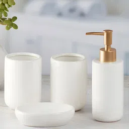 Kookee White 4 Pieces Glossy Ceramic Bath Accessories Set image 2
