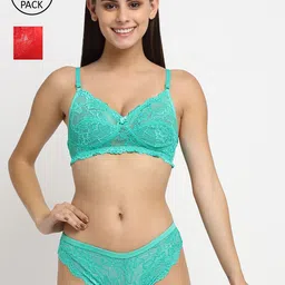 Friskers Pack Of 2 Red & Green Non Padded Lingerie Sets image 1