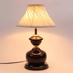 brightdaisy White Fabric Shade Table Lamp With Brown Base image 3
