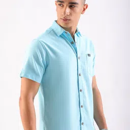 The Indian Garage Co Men Turquoise Blue Slim Fit Opaque Printed Casual Shirt image 5