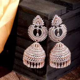 Saraf RS Jewellery Rose Gold-Toned AD Studded Dome Shaped Jhumkas Earrings image 1