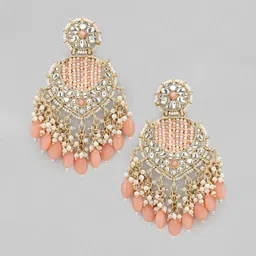 Rubans Gold-Toned & Peach-Coloured Crescent Shaped Chandbalis Earrings image 3
