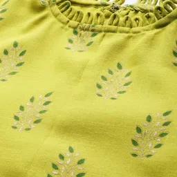 Ethnovog Women Lime GreenGold-Coloured Printed Made to Measure Straight Kurta image 2