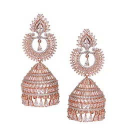 Saraf RS Jewellery Rose Gold-Toned AD Studded Dome Shaped Jhumkas Earrings image 2