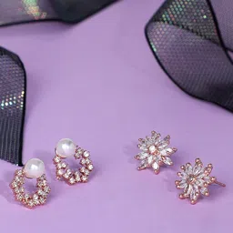 AMI Gold-Toned & Off White Set of 2 Contemporary Stud Earrings image 1