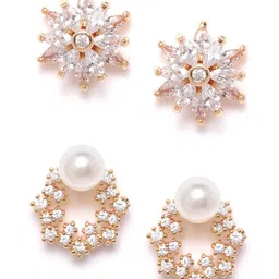 AMI Gold-Toned & Off White Set of 2 Contemporary Stud Earrings image 4