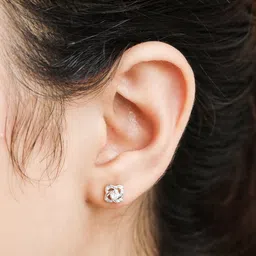 Zavya Rhodium-Plated CZ Studded Sterling Silver Square Studs Earrings image 1