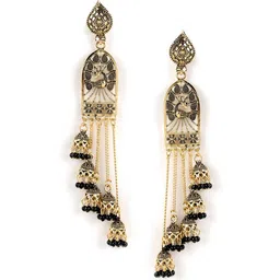Anouk Gold-Plated Black Peacock Shaped Drop Earrings image 2