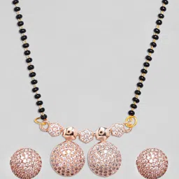 Rubans 24K Gold-Plated Stone-Studded & Beaded Mangalsutra With Earrings image 3