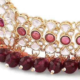 Zaveri Pearls Gold-Plated Cluster Drops Kundan Necklace With Earrings & Finger Ring image 2