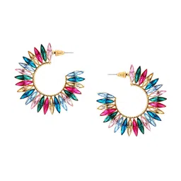 Yellow Chimes Multicoloroured Crystal Studded Half Hoop Earrings image 2