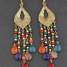 Yellow Chimes Gold Tone Boho Multicolor Beaded Drop Dangler Earring image 2