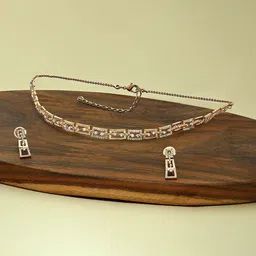 AMI Rose Gold-Plated CZ Studded Jewellery Set-image-14