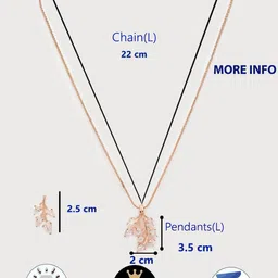 ZENEME Rhodium Plated Shimmery Rose Gold Leaf Pendant & Earring Set image 4