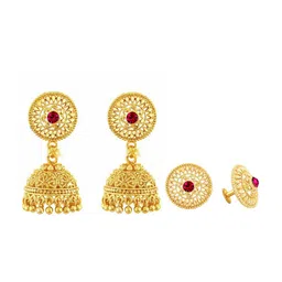 Vighnaharta Gold-Plated Cubic Zirconia-Studded Dome-Shaped Removable Jhumkas-picture-25
