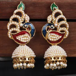 ANIKAS CREATION Off White Gold-Plated Contemporary Jhumkas Earrings-picture-27