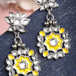 KARATCART Yellow & White Silver-Plated Contemporary Drop Earrings-picture-19