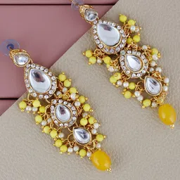 LUCKY JEWELLERY Gold-Plated Kundan-Studded Drop Earrings-image-1