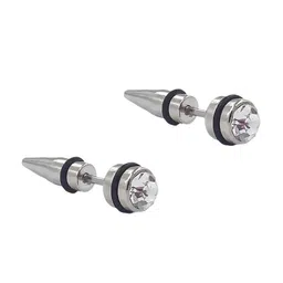 KARISHMA KREATIONS Silver-Plated Stainess Steel Cubic Zirconia Contemporary Studs Earrings-picture-39