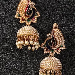 ANIKAS CREATION Off White Gold-Plated Contemporary Jhumkas Earrings-picture-31