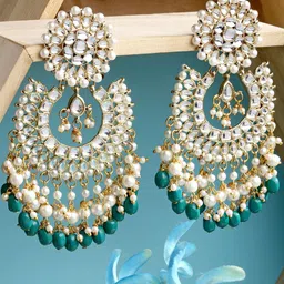 KARATCART Green & White Gold-Plated Contemporary Chandbalis Earrings-picture-43