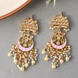DASTOOR Gold-Plated Kundan Contemporary Chandbalis Earrings-picture-34